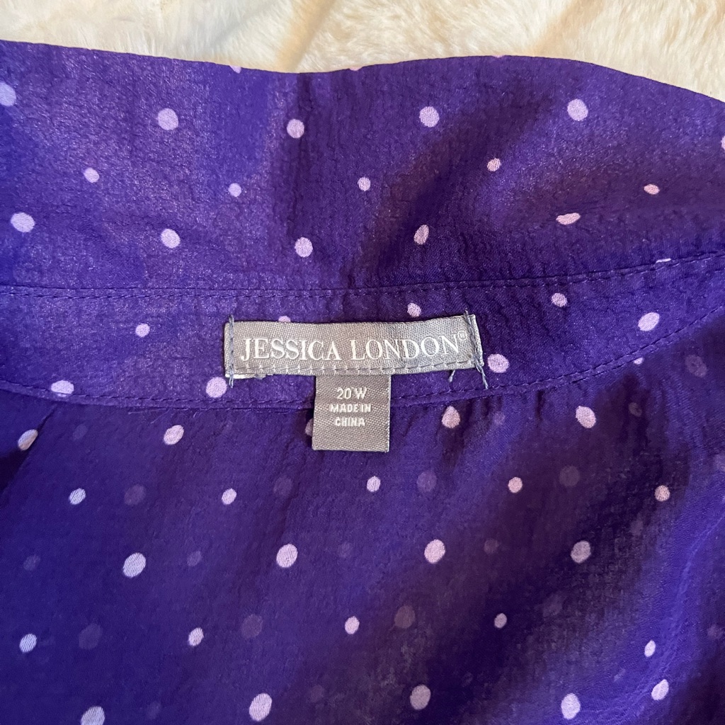 Jessica London 20w Sheer Dark Purple White Polka Dot Shirt Dress Tunic Spring